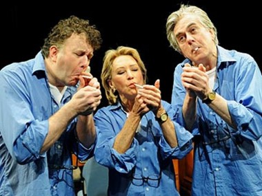 Jasper Britton, Felicity Kendal and Nicholas Le Prevost in The Last Cigarette. Photo: Tristram Kenton