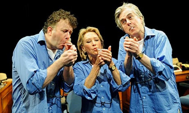 Jasper Britton, Felicity Kendal and Nicholas Le Prevost in The Last Cigarette. Photo: Tristram Kenton