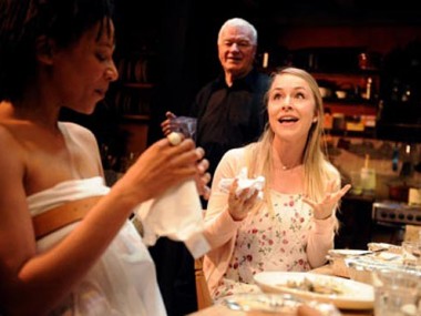 Nina Sosanya, Philip Voss and Sarah Goldberg in Apologia at the Bush. Photo: Tristram Kenton