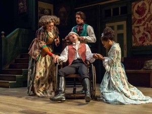 Jane Booker, Samuel Barnett, Geoffrey Streatfeild and Pippa Bennett-Warner in The Beaux’s Stratagem. Photo: Manuel Harlan