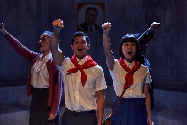 Lourdes Faberes, Chris Lew Kum Hoi and Anna Leong Brophy in P’yongyang. Photo: Richard Lakos