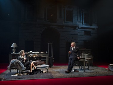 Belinda Lang and Nicholas Farrell in Single Spies. Photo: Alastair Muir