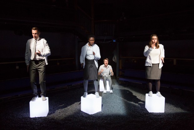 Vince Leigh, Shvorne Marks, Ciaran Owens and Alice Haig in The Brink. Photo: Helen Warner