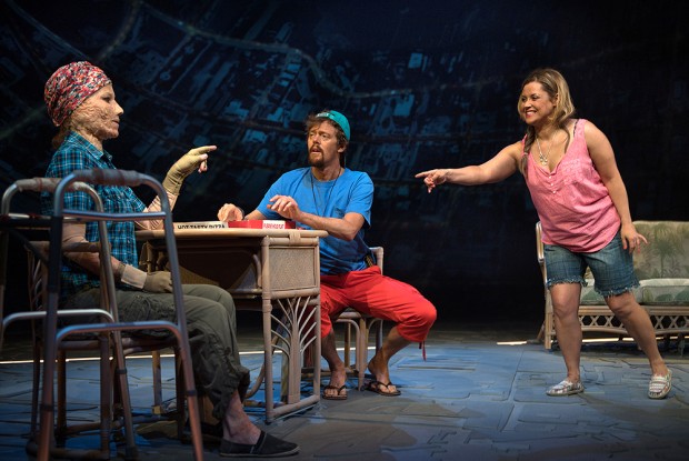 Kate Fleetwood, Kris Marshall and Olivia Darnley in Ugly Lies the Bone. Photo: Bill Knight