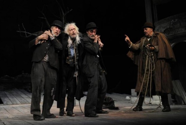 Ian McKellen, Ronald Pickup, Roger Rees and Matthew Kelly in Waiting for Godot. Photo: Sasha Gusov