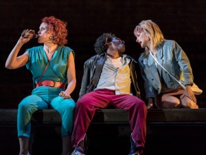 Liz White, Lemn Sissay and Faye Marsay in Road. Photo: Johan Persson