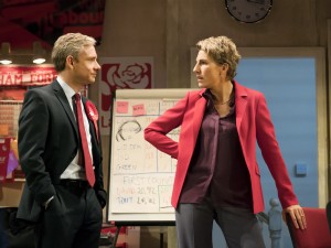 Martin Freeman and Tamsin Greig in Labour of Love. Photo: Johan Persson