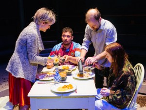 Niky Wardley, Irfan Shamji, Simon Scardifield and Evelyn Hoskins in Mayfly. Photo: Helen Murray