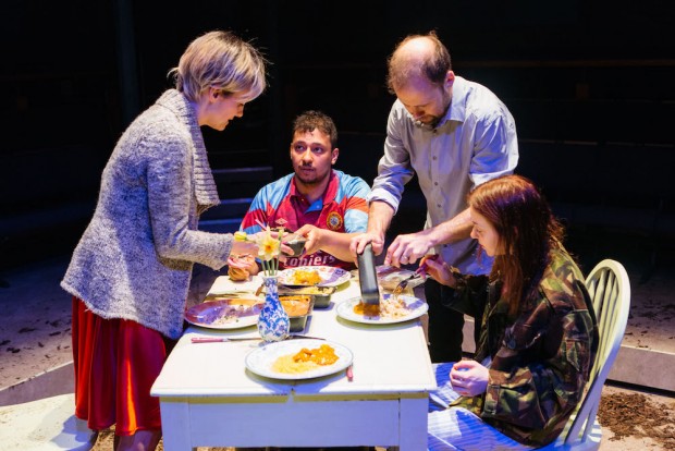 Niky Wardley, Irfan Shamji, Simon Scardifield and Evelyn Hoskins in Mayfly. Photo: Helen Murray