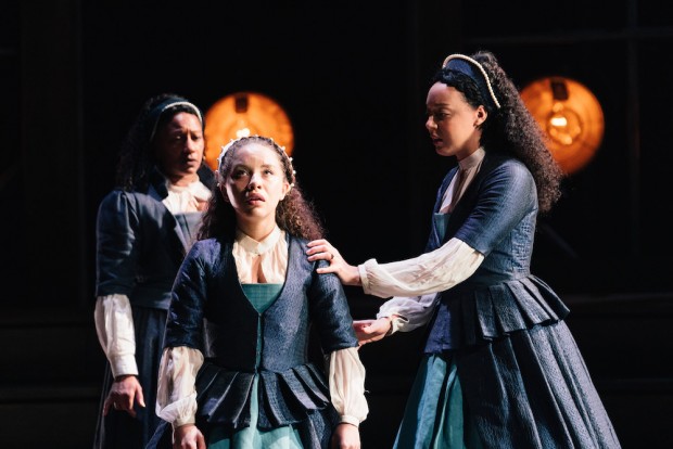 Clare Perkins, Saffron Coomber and Adelle Leonce in Emilia. Photo: Helen Murray