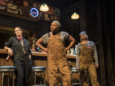 Leanne Best, Clare Perkins and Martha Plimpton in Sweat. Photo: Johan Persson