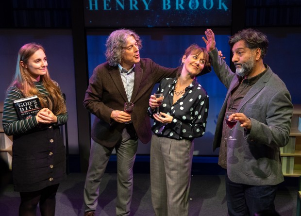 Leila Mimmack, Alan Davies, Alexandra Gilbreath and Nitin Ganatra in God's Dice. Photo: Bill Knight