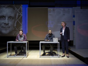 Oliver Johnstone, Enyi Okoronkwo and Sarah Woodward in The Haystack. Photo: Ellie Kurttz