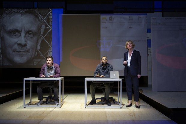 Oliver Johnstone, Enyi Okoronkwo and Sarah Woodward in The Haystack. Photo: Ellie Kurttz