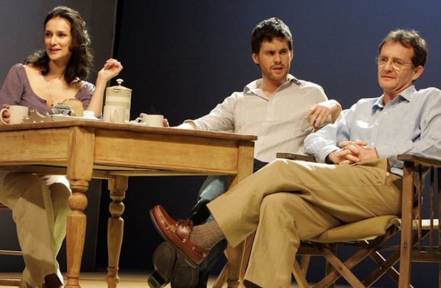 Indira Varma, Tom Riley and Anton Lester in The Vertical Hour. Photo: Keith Pattison