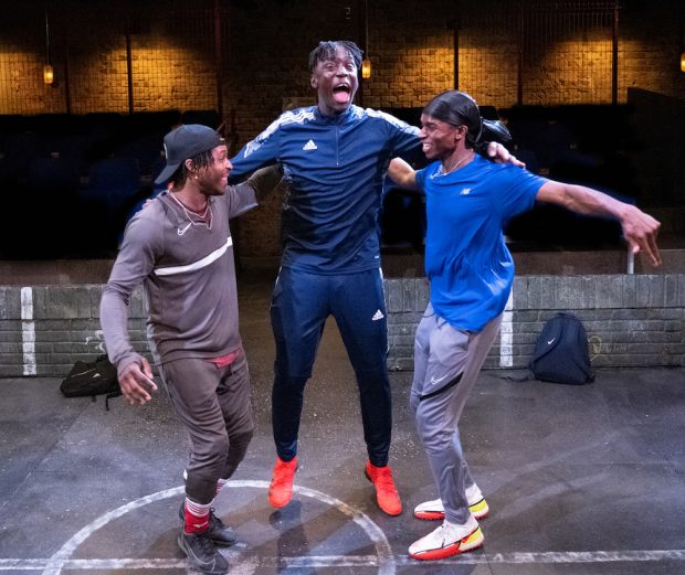 Francis Lovehall, Emeka Sesay and Kedar Williams-Stirling in Red Pitch. Photo: Bill Knight