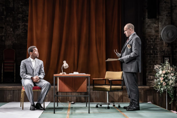 Micheal Ward and Jonny Lee Miller in A Mirror. Photo: Marc Brenner