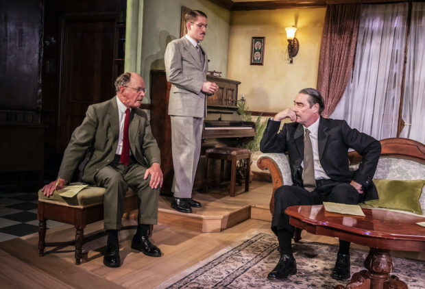 Simon Chandler, Matt Duckett and Nathaniel Parker in Operation Epsilon. Photo: Pamela Raith