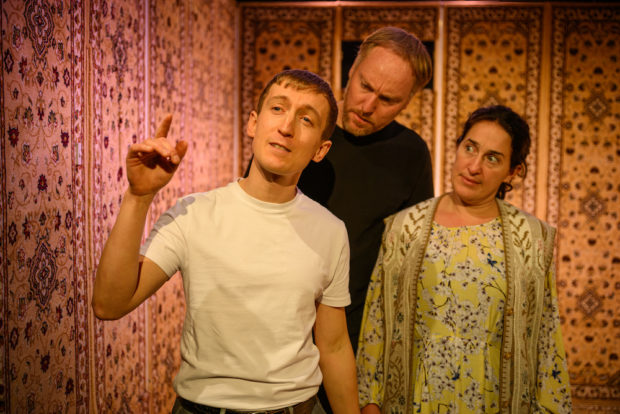 Sam Newton, Keith Dunphy and Giulia Innocenti in A Woman Walks into a Bank. Photo: David Monteith-Hodge