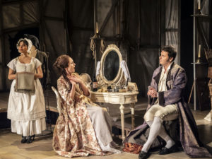 Anushka Chakravarti, Rachael Stirling and Dominic Rowan in The Divine Mrs S. Photo: Johan Persson