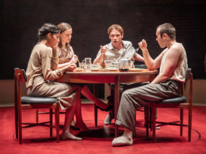 Ellora Torchia, Morfydd Clark, Billy Howle and Iwan Davies in Look Back in Anger. Photo: Marc Brenner