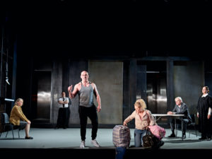 Patricia Jones, Nicolas Tennant, Samuel Edward-Cook, Sally Messham, Trevor Fox and Angela Lonsdale in Manhunt. Photo: Manuel Harlan