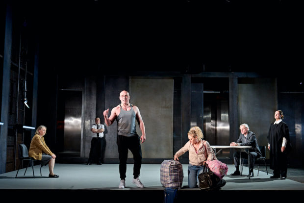 Patricia Jones, Nicolas Tennant, Samuel Edward-Cook, Sally Messham, Trevor Fox and Angela Lonsdale in Manhunt. Photo: Manuel Harlan