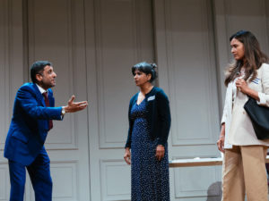 Adeel Akhtar, Thusitha Jayasundera and Shelley Conn in The Estate. Photo: Helen Murray