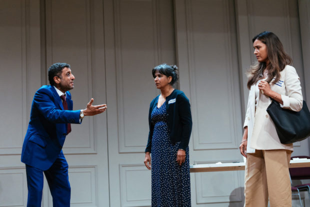 Adeel Akhtar, Thusitha Jayasundera and Shelley Conn in The Estate. Photo: Helen Murray