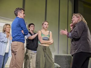 Nicola Walker, Paul Higgins, Alby Baldwin, Ella Lily Hyland and Lucy Thackeray in The Unbelievers. Photo: Brinkhoff Moegenburg