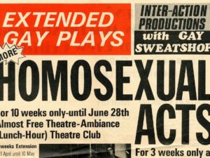 Detail of poster of Homosexual Acts, the first official Gay theatre season in Britain in 1975