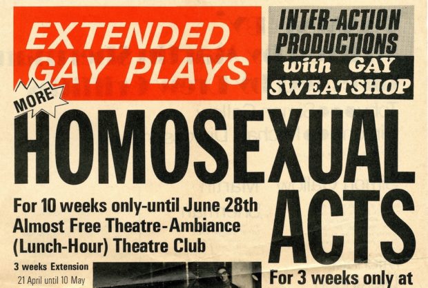 Detail of poster of Homosexual Acts, the first official Gay theatre season in Britain in 1975